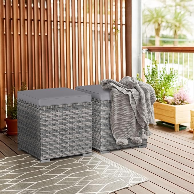 RELAX4LIFE Wicker Outdoor Storage Ottoman - Image 4