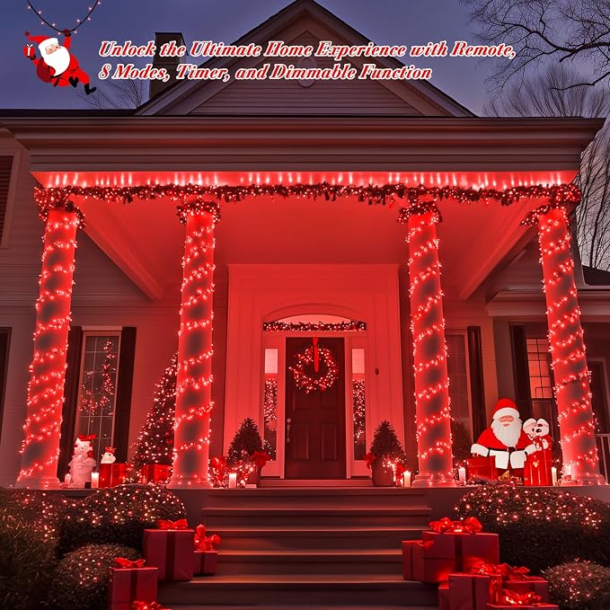 JMEXSUSS 400 LED Red Christmas Lights Indoor Outdoor, 132ft String Lights Plug - Image 3