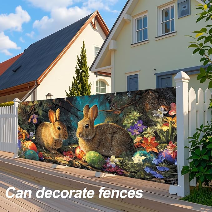 ANNA QUEEN Easter Bunny Garage Door Banner 6x13FT, Two Rabbits and Easter Eggs - Image 5