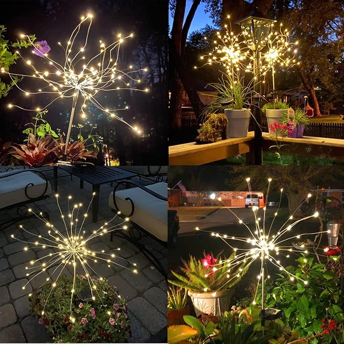 JJGoo Solar Firework Lights, 2 Pack 135 LEDs 2 Lighting Modes Solar Garden - Image 5