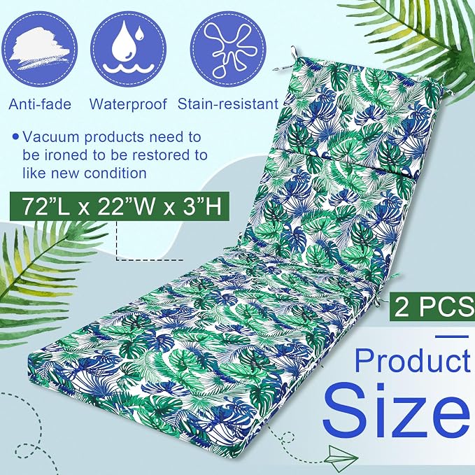 2 Pcs Indoor Outdoor Chaise Lounge Cushions 72 x 22 Inches Sponge Bench Outdoor - Image 2