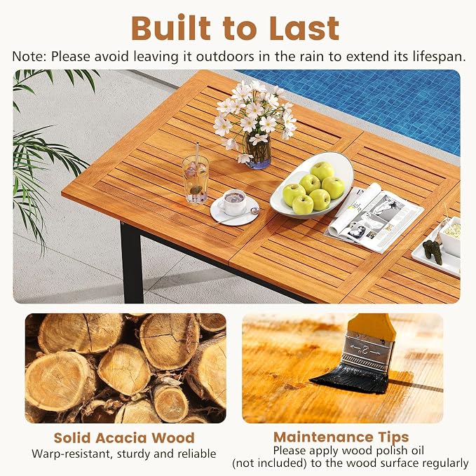 Tangkula 7 Piece Patio Dining Set, Outdoor Acacia Wood Cushioned Chairs and - Image 5