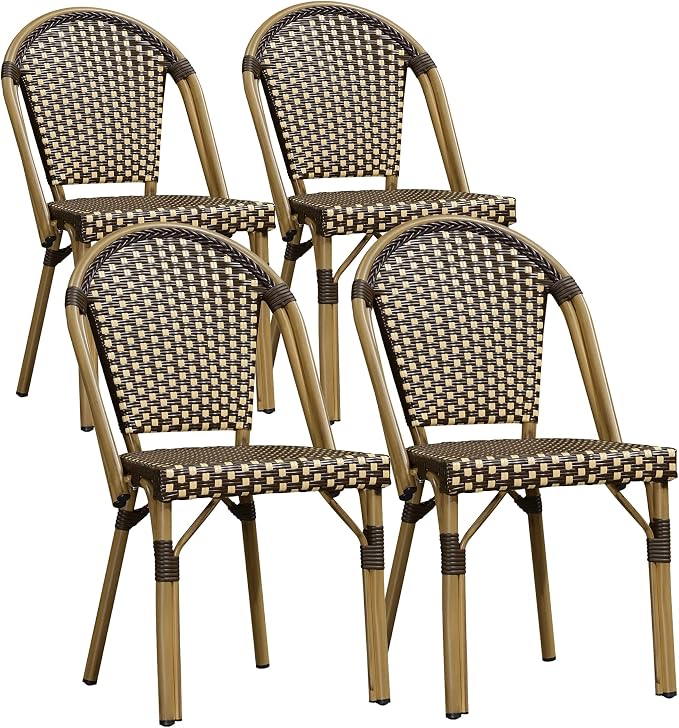 PURPLE LEAF Outdoor Dining Chair Set of 4 Aluminum Wicker Rattan Chairs by PURPLELEAF