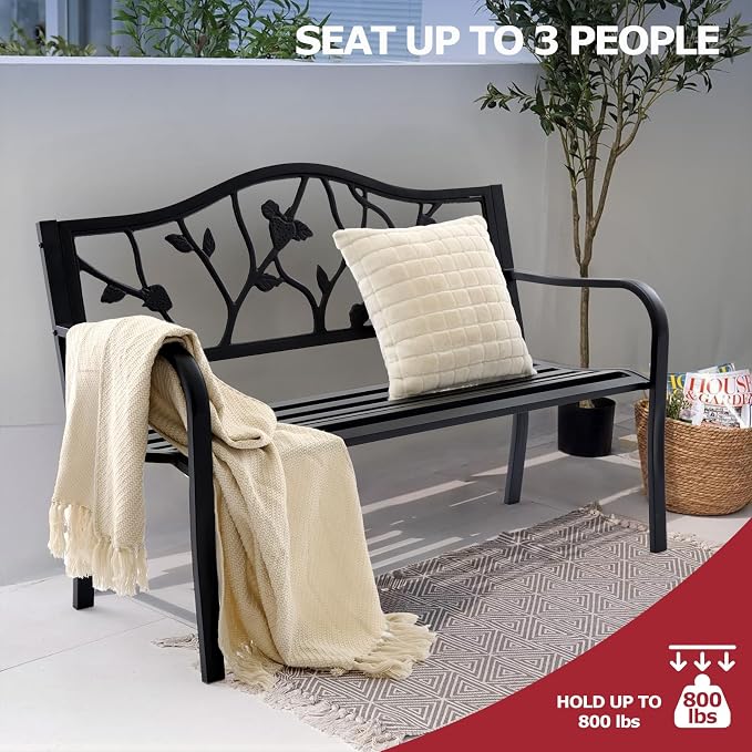 50” Strawberry Outdoor Garden Bench, Weatherproof Sturdy Cast Iron Metal Frame - Image 4