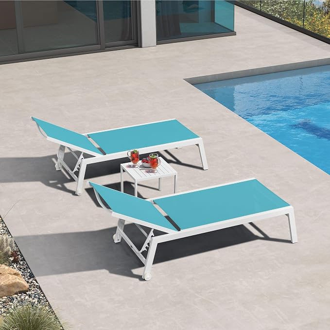 PURPLE LEAF Patio Lounge Chair 2 Pieces White Aluminum Outdoor Chaise Lounge - Image 3