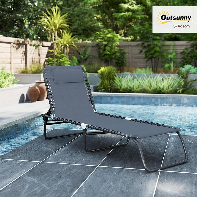 Outsunny Folding Chaise Lounge Chair, Patio Sun Tanning Chair, Outdoor Chaise - Image 2