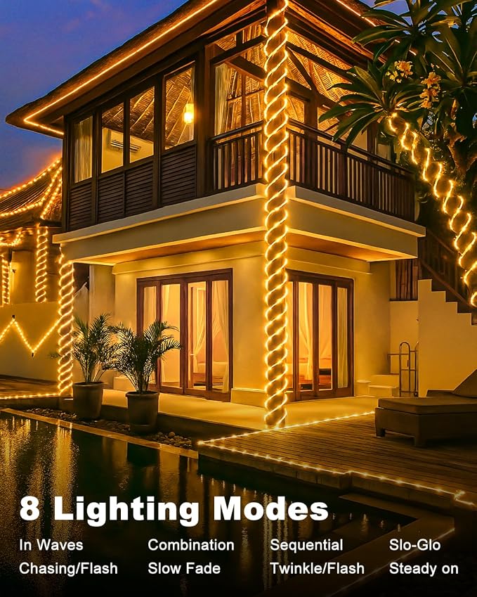 btfarm 2 Pack Solar Rope Lights Outdoor, 120LED 46FT Solar String Lights - Image 3