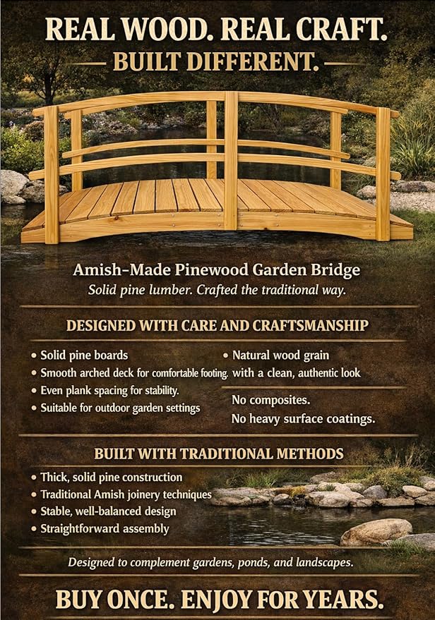 10 FT NATURAL Amish Made Garden Bridge - Image 3