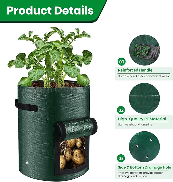 10 Gallon 8-Pack Grow Bags, Durable PE Fabric Pots - Image 3