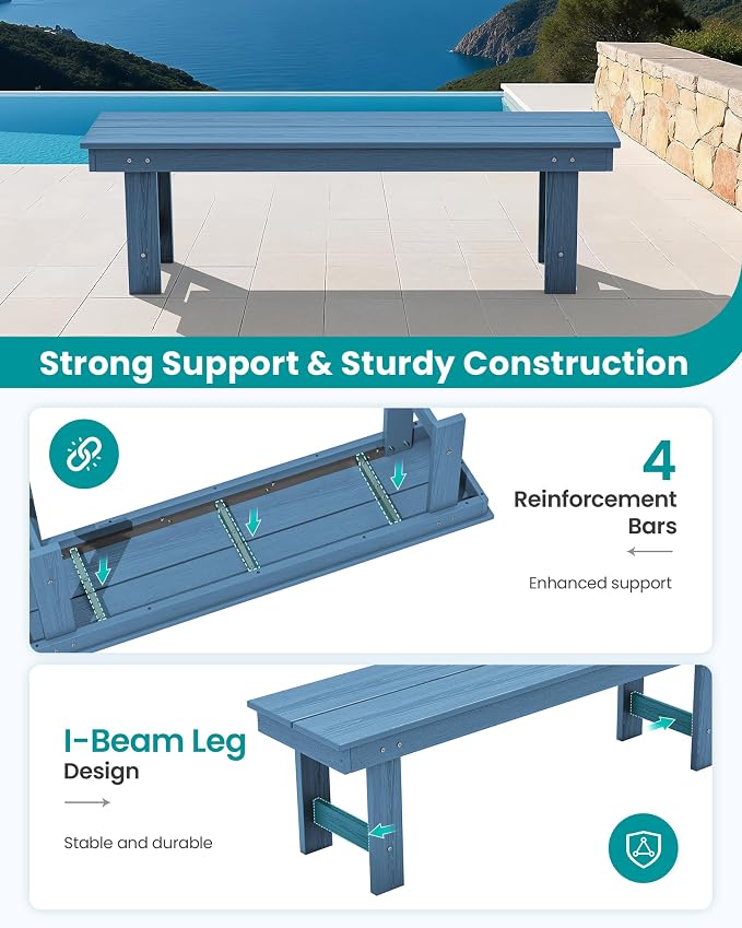 SERWALL 2-Person Outdoor Bench Backless, HDPE Outdoor Benches Weatherproof - Image 5