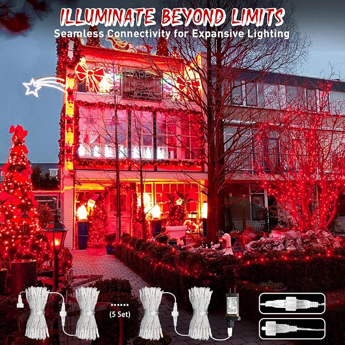 JMEXSUSS 150 LED Red Christmas Lights Indoor Outdoor Waterproof, Connectable 59 - Image 5