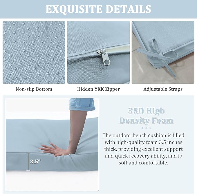 Premium Outdoor Bench Cushions for Patio Furniture 3.5inches Memory Foam Bench - Image 5