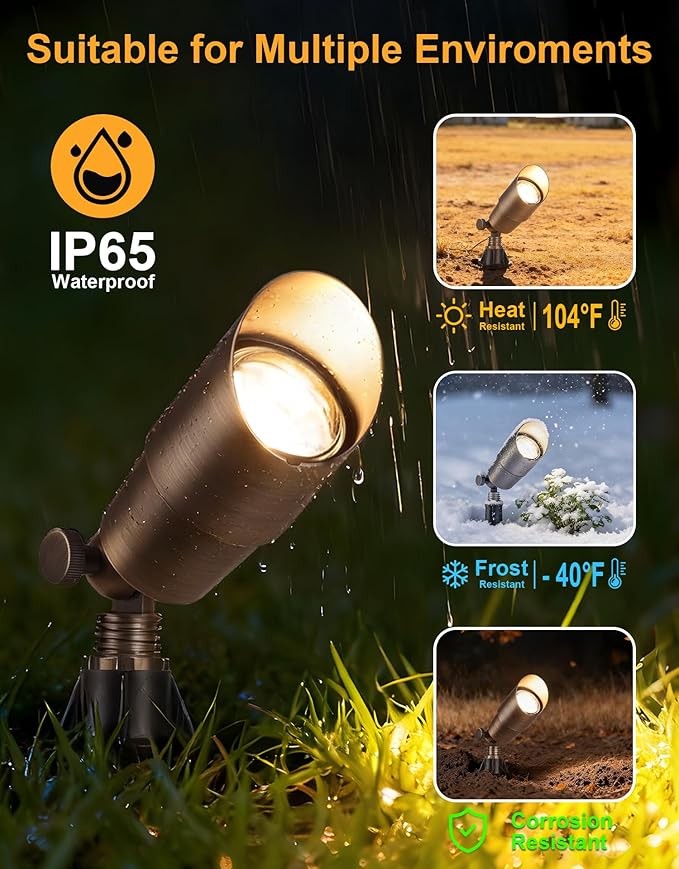 PARTPHONER Solid Brass Low Voltage Landscape Lighting, Wired 12V LED Landscape - Image 5