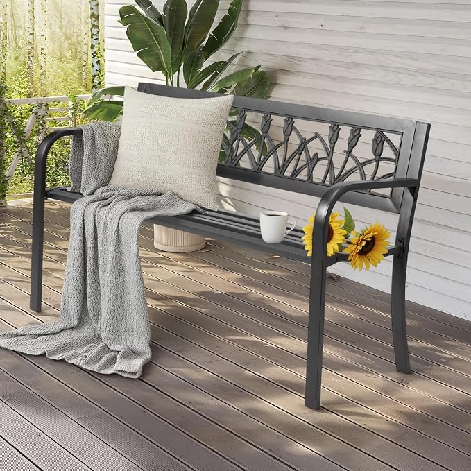 VINGLI Outdoor Metal Bench w/PVC Back - Image 7