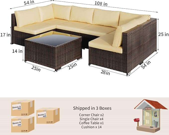 Patio Furniture Sets 7 Pieces Outdoor Sectional Rattan Sofa Manual Weaving - Image 2