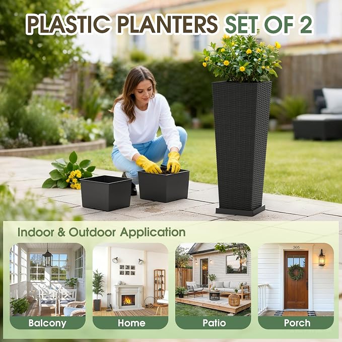 Set of 2 32 Inch Tall Plastic Planters - Image 6