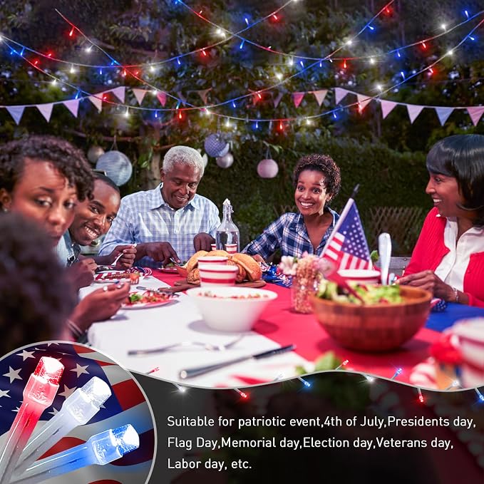JMEXSUSS Red White and Blue Lights Clear Wire, 66 Ft 200 LED 4th of July - Image 3