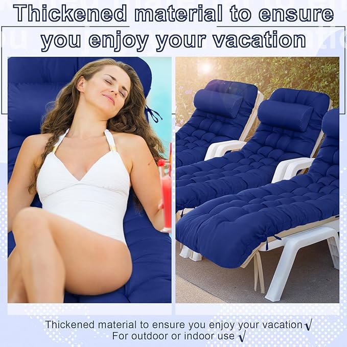Tudomro 1 Pcs Blue 66'' Outdoor Chaise Lounge Cushion Waterproof Patio Lawn - Image 8
