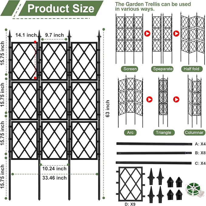 5.25FT Garden Trellis for Climbing Plants Outdoor, Metal Wall Lattice Climbing - Image 2