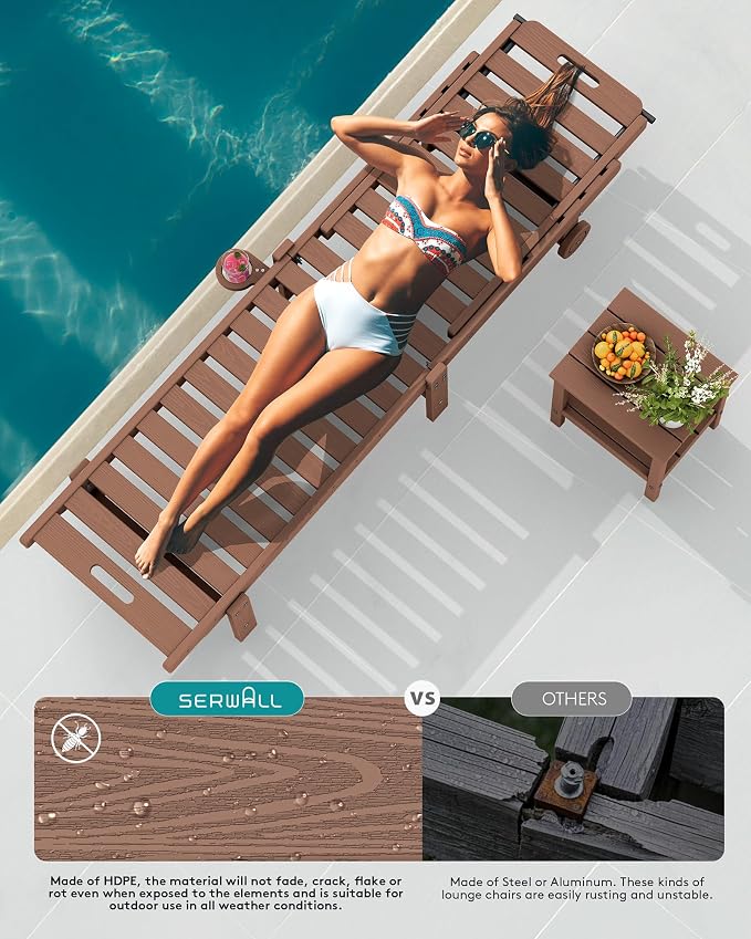 SERWALL Patio Chaise Lounge, HDPE Outdoor Lounge Chair - Image 7