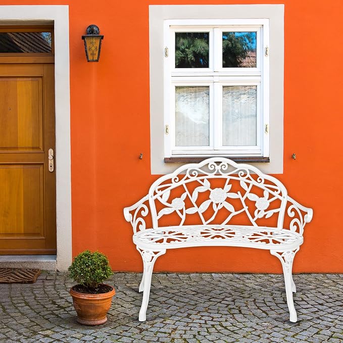 VINGLI 38.5" Patio Park Garden Outdoor Metal Rose Bench, 2-Person Cast Iron - Image 8