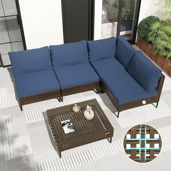 Grand patio 5-Piece Wicker Patio Furniture Set, Retro Outdoor Sectional Sofa by GrandPatio