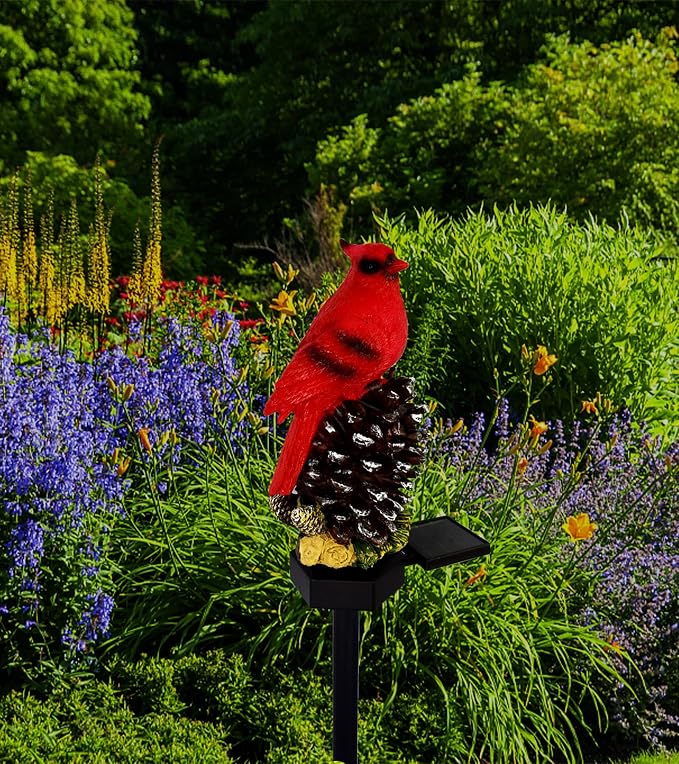 Cardinal Decor Solar Garden Decor Waterproof Red Bird Figurine Solar Stake - Image 2