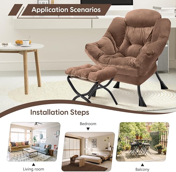 Lazy Chair with Folding Ottoman Modern Large Accent Chair, Contemporary Lounge - Image 5