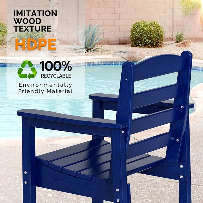 VINGLI Outdoor Bar Stools Set of 2, HDPE All-Weather Patio Bar Height Chairs - Image 6