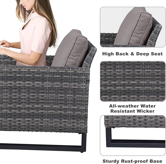 Belord Wicker Patio Furniture 5 Piece Outdoor Sofa Set, Oversize Outdoor Dining - Image 6