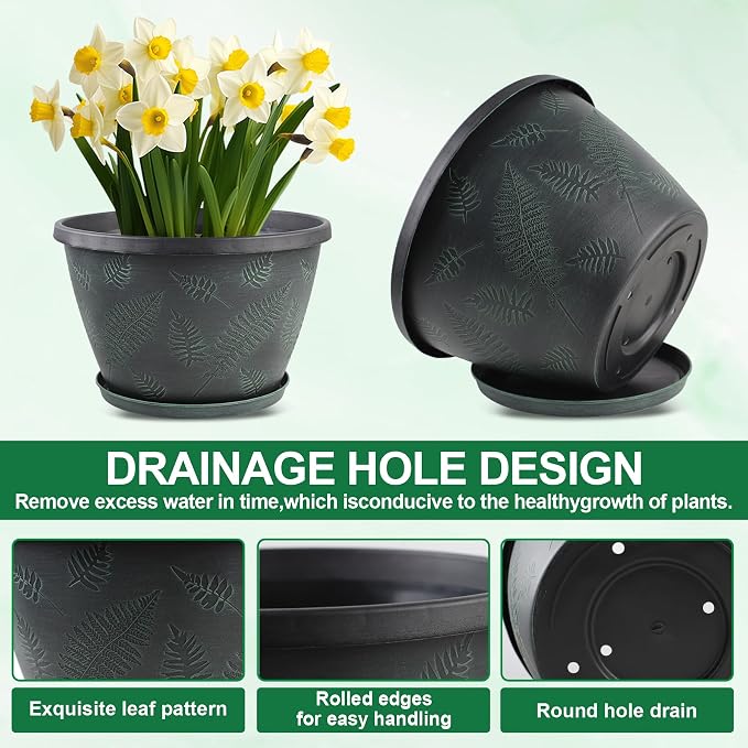 11 inch Plant Pot Set of 3, Plastic Flower Pots - Image 4