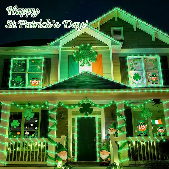 QITONG 2 Pack Green St Patricks Day Lights, Each 33ft 100 LED Solar Rope Lights - Image 6