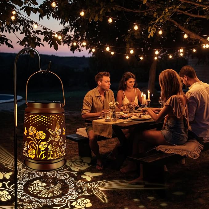 KY&BOSAM Solar Lanterns Outdoor Waterproof Rose Hummingbird Lantern Garden - Image 5