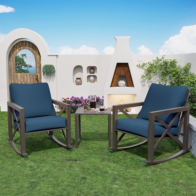 Outdoor Rocking Bistro Set, Patio Rocking Chairs Set of 2 - Image 7