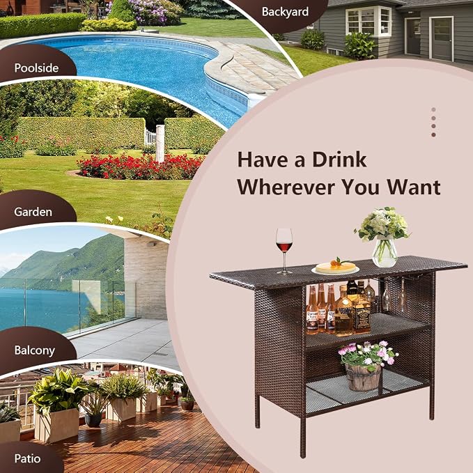 ReunionG Outdoor Wicker Bar Patio Rattan Counter Table - Image 6