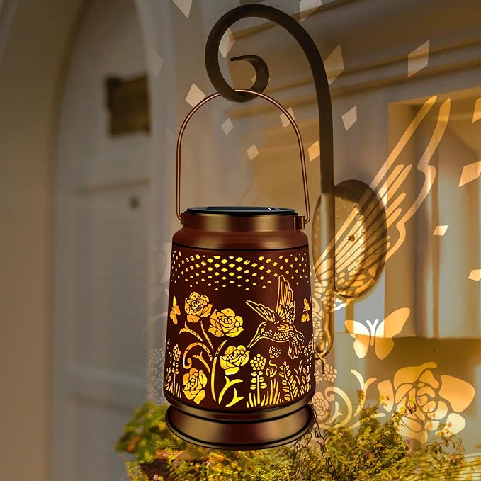 KY&BOSAM Solar Lanterns Outdoor Waterproof Rose Hummingbird Lantern Garden - Image 4