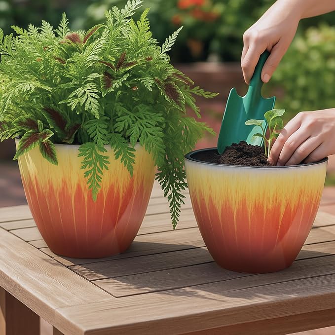 8 inch Plant Pots Pack of 2, Plastic Flower Pots Flower Pots, Modern Glossy - Image 6