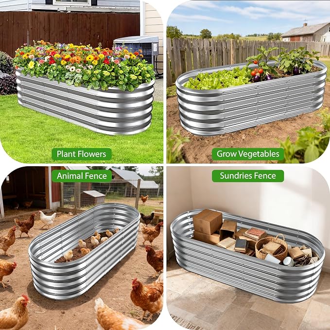 17" Tall Outdoor Garden Raised Garden Bed Kits, 5ft X 2ft Oval, 0.8MM Thick - Image 7