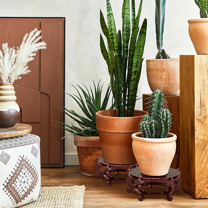 Geetery 2 Pcs 4 to 12 in Wooden Plant Stands Indoor Chinese Oriental Plant Stand - Image 6