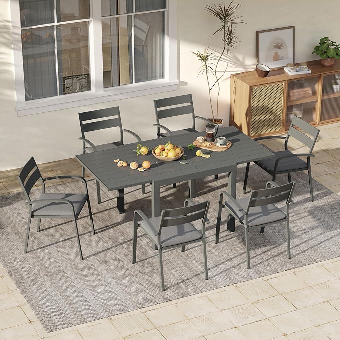 Soleil Jardin 7-Piece Outdoor Patio Dining Set, 6 Stackable Chairs - Image 2