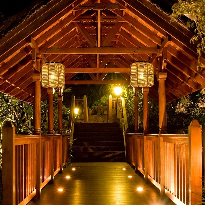 2PK Solar Lanterns Outdoor Waterproof Hanging Rattan Lantern Lights Solar - Image 4