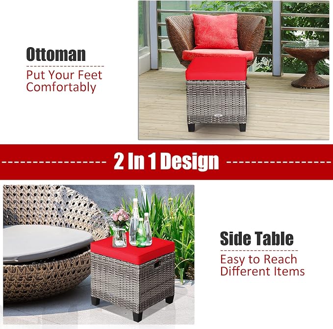 Tangkula 2 Pieces Patio Rattan Ottomans, Outdoor Wicker Footstool Footrest Seat - Image 9