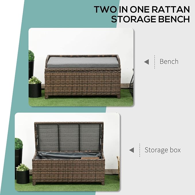 Outsunny 38 Gallon Outdoor Wicker Storage Bench Deck Box, PE Rattan Patio - Image 4