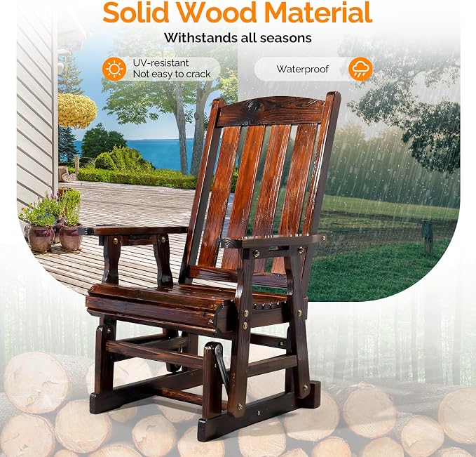 VINGLI Outdoor Glider Chair Wood Patio Glider - Image 6
