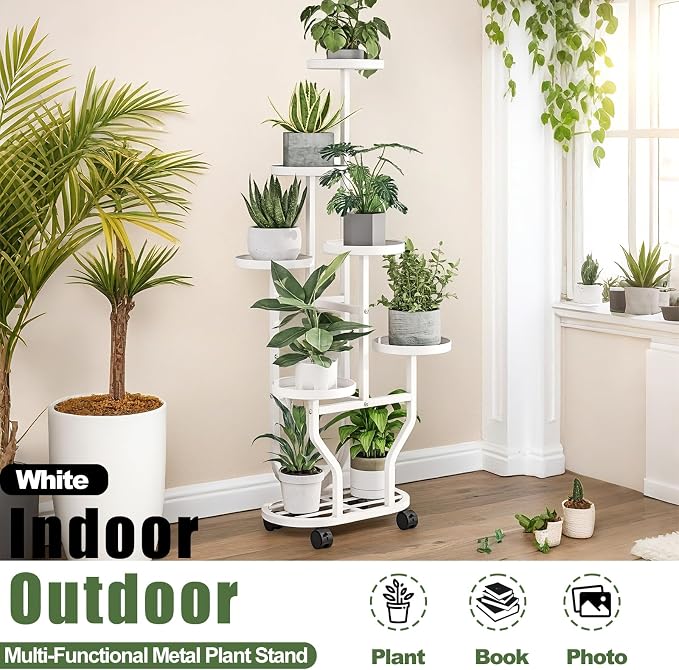 Plant Stand with Wheels 6 Tier Metal Flower Shelf - Image 5
