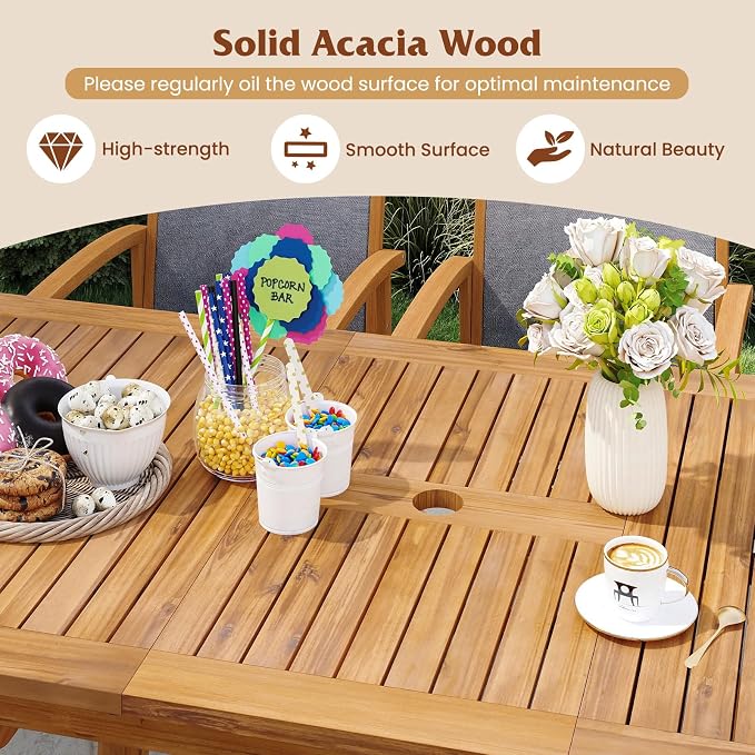 Tangkula 9 Pieces Acacia Wood Patio Dining Set - Image 5