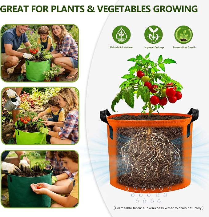 Grow Bags, 7 Pack Colorful 10 Gallon Grow Bags, Reusable Fabric Grow Bags - Image 3