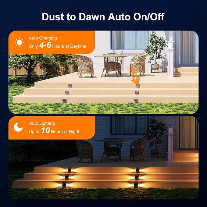 12 Pack Solar Powered Stair Lights Outdoor Waterproof Warm White Lamps - Image 7