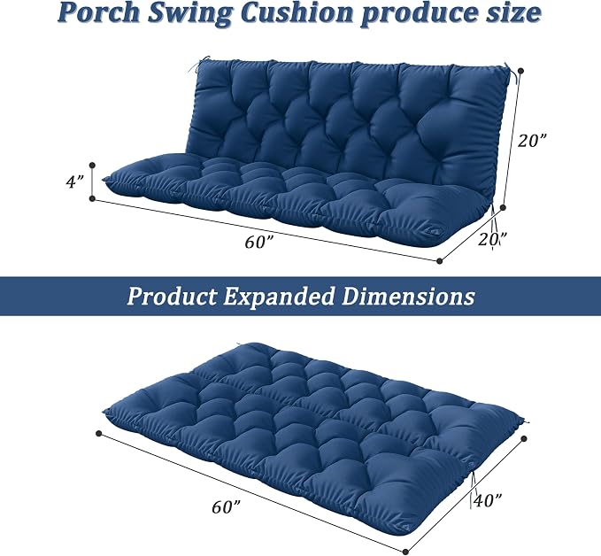 Porch Swing Cushion with Backrest 2-3 Seater Outdoor Bench Cushions Waterproof - Image 2