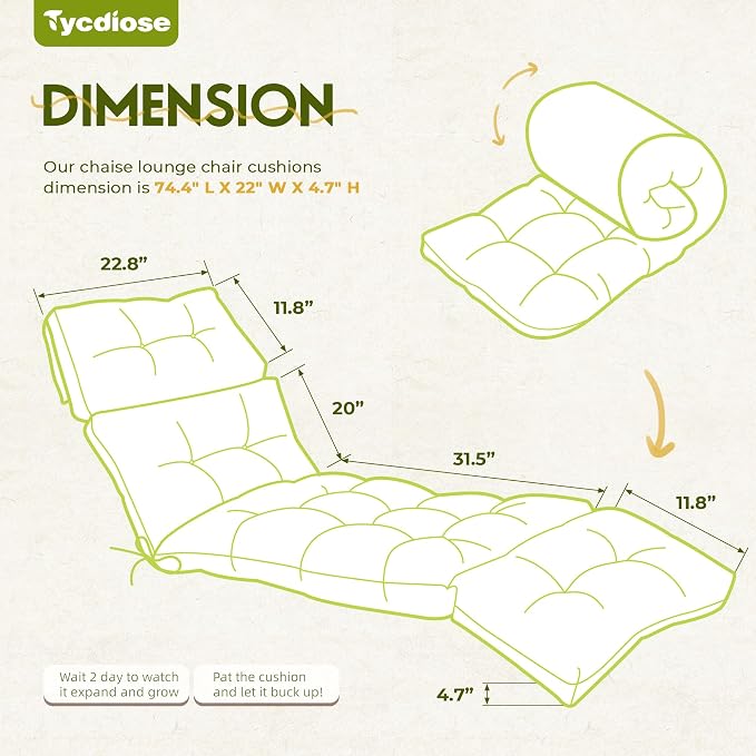 Waterproof Chaise Lounge Chair Cushions Outdoor 74.4 x 22 x 4.7 Inches - Image 2